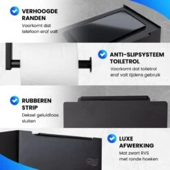 Toiletrolhouder Met Plankje En Bakje - WC Rolhouder Zwart - Opbergvak - Zelfklevend - Zonder Boren - RVS 13 Toiletrolhouder Met Plankje En Bakje - WC Rolhouder Zwart - Opbergvak - Zelfklevend - Zonder Boren - RVS -Badkamer Wijs 1200x1200 1136