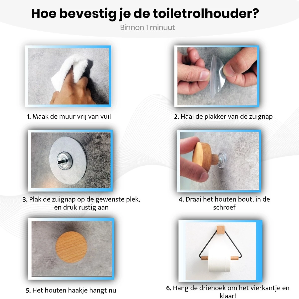 Toiletrolhouder Zonder Boren- Wc Rolhouder - Zuignap - Zelfklevend - Hout 10 Toiletrolhouder Zonder Boren- Wc Rolhouder - Zuignap - Zelfklevend - Hout - Afbeelding 8