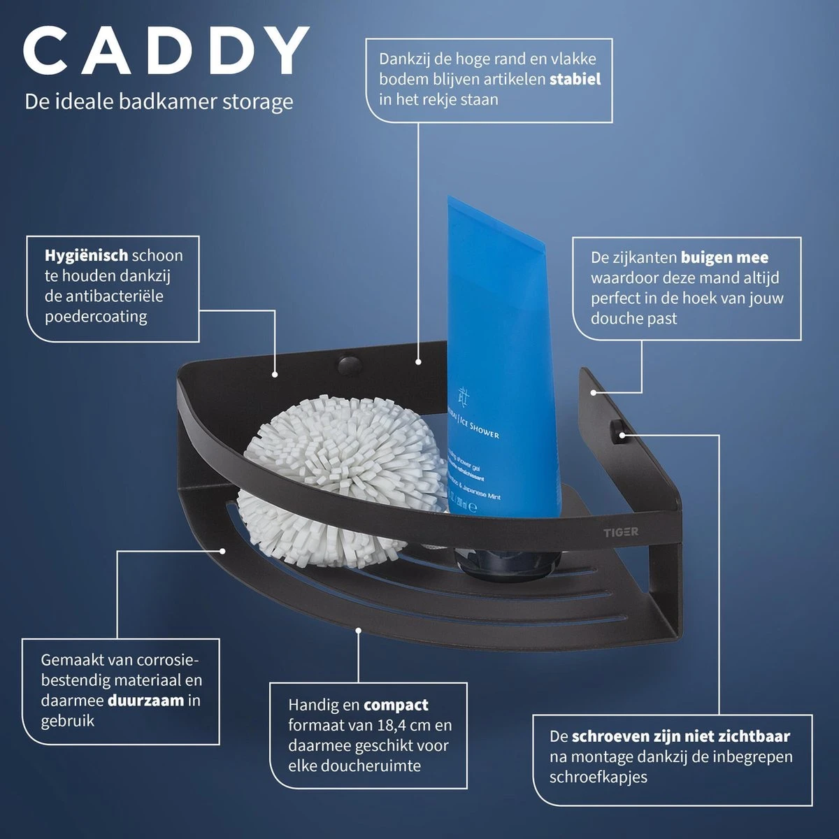 Tiger Caddy - Douchemand Hoek 18,4 Cm - Zwart 10 Tiger Caddy - Douchemand Hoek 18,4 Cm - Zwart - Afbeelding 8