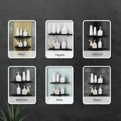 Dubbele Doucherek Zwart Zonder Boren – Sterke Lijmbasis - Badkamer Rek – Hoek – Doucherekjes – Incl. Schroeven – Incl. 2 Haken -Badkamer Wijs 1200x1200 1201