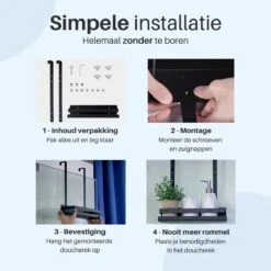 Doucherek Hangend - Ophangbaar Doucherek - Mat Zwart - Badkamerrek - Zonder Boren - Doucherek Aan Douchewand - Doucherekje -Badkamer Wijs 1200x1200 1213