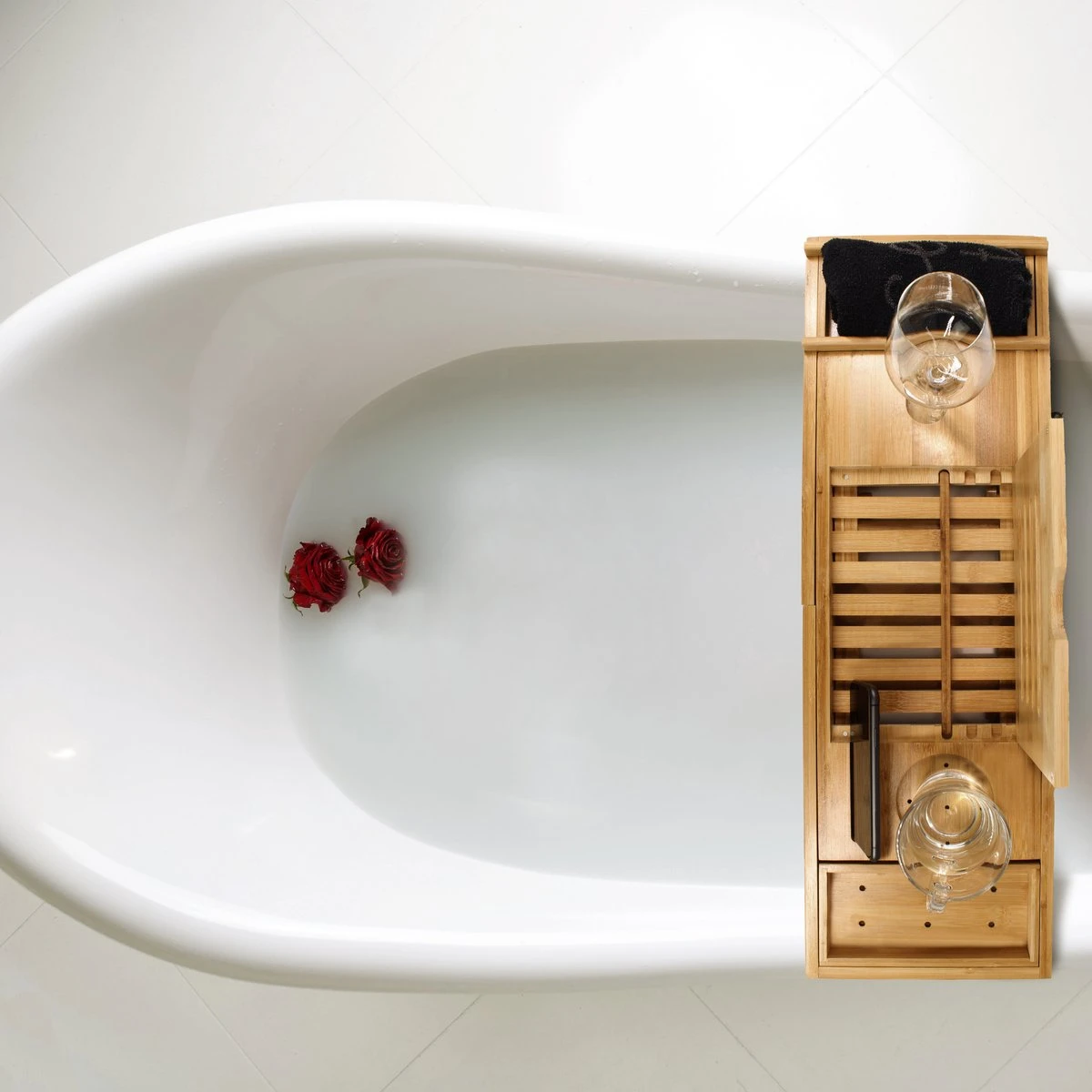 Regno Badplank Voor In Bad - Met Badkussen - Uitschuifbaar En Waterbestendig Badrek - IPad En Glashouder 7 Regno Badplank Voor In Bad - Met Badkussen - Uitschuifbaar En Waterbestendig Badrek - IPad En Glashouder - Afbeelding 5