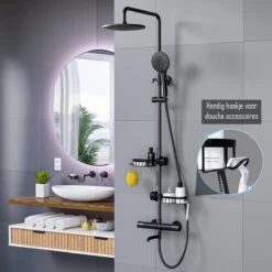 Nolad® - Doucherek Hangend - Doucherek Zonder Boren - Keukenrek - Gootsteen Organizer - Badkamer Accessoires - Zwart -Badkamer Wijs 1200x1200 1250