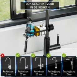 Nolad® - Doucherek Hangend - Doucherek Zonder Boren - Keukenrek - Gootsteen Organizer - Badkamer Accessoires - Zwart -Badkamer Wijs 1200x1200 1254