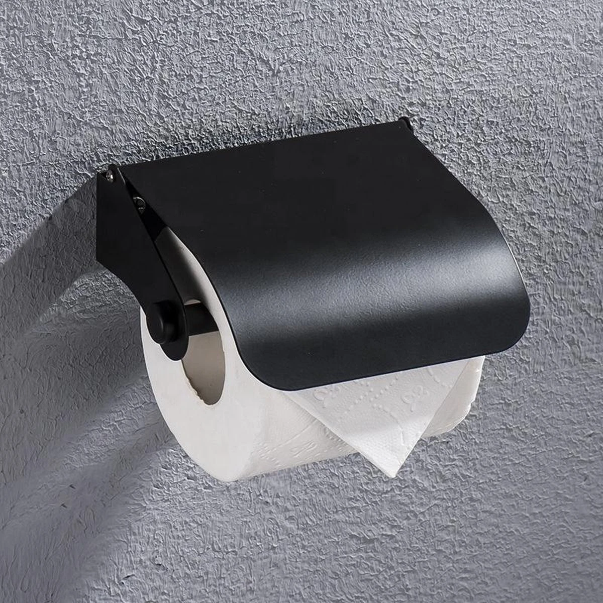 Toiletrolhouder - Wc Rolhouder - Zwart - RVS - Met Klep - Schroeven 3 Toiletrolhouder - Wc Rolhouder - Zwart - RVS - Met Klep - Schroeven