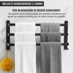 Nolad® Handdoekrek 3-armig - Handdoekhouder - Handdoekenrek - Zwart -Badkamer Wijs 1200x1200 1300