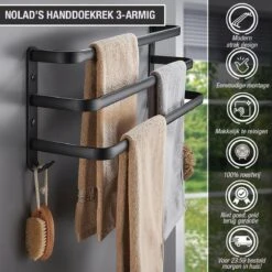 Nolad® Handdoekrek 3-armig - Handdoekhouder - Handdoekenrek - Zwart -Badkamer Wijs 1200x1200 1303
