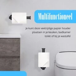 Flusive Toiletrolhouder Met 4 Handdoekhaakjes - Wc Rolhouder - Zelfklevend Zonder Boren - RVS - Zwart -Badkamer Wijs 1200x1200 1336