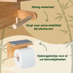 JoFlow® Toiletrolhouder Met Plankje | Wc Rolhouder Staand | Bamboe Badkamer Accessoires | Montage Met Schroeven En/of 3M Plakstrips -Badkamer Wijs 1200x1200 1342