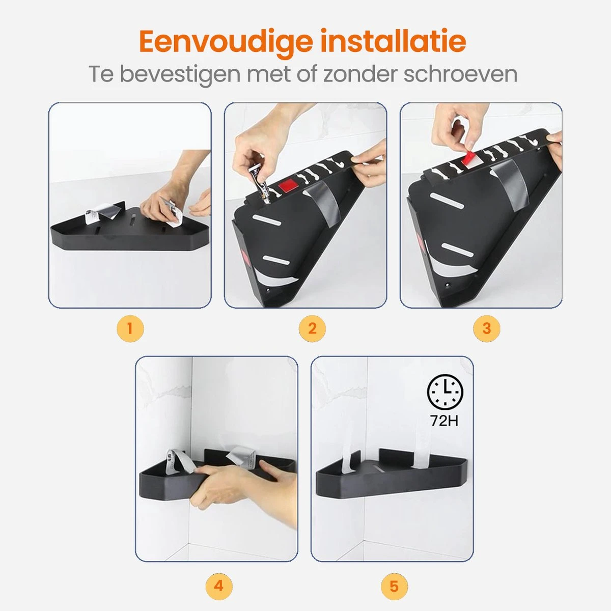 Goliving Doucherek 2 Laags - Doucherek Zonder Boren - Doucherekje Hoek - Douchemandje - Badkamerrek - Badkamer Accessoires - Zwart 10 Goliving Doucherek 2 Laags - Doucherek Zonder Boren - Doucherekje Hoek - Douchemandje - Badkamerrek - Badkamer Accessoires - Zwart - Afbeelding 8