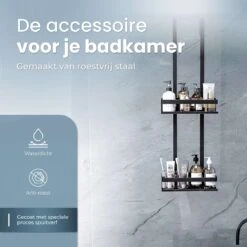 Merkloos Doucherek Zonder Boren Zwart - 30 Dagen Uitproberen -Doucherek Hangend - Badkamer Accessoires - RVS - 2 Laags -Badkamer Wijs 1200x1200 1376