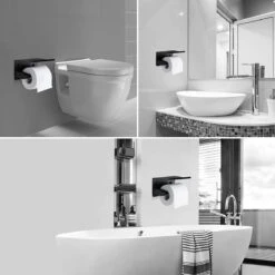 BOTC Toiletrolhouder Met Handdoekhaakjes - Toiletrolhouder - Toiletrolhouder - Zelfklevend / Boren / Zonder Boren - RVS - Zwart -Badkamer Wijs 1200x1200 1393