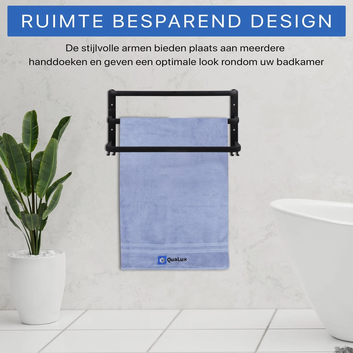 Qualux® Handdoekrek Inclusief Handdoek - 3 Stangen - Badkamer - Handdoekrek Zwart - Handdoekstang - Handdoekhouder - Handdoekenrek 10 Qualux® Handdoekrek Inclusief Handdoek - 3 Stangen - Badkamer - Handdoekrek Zwart - Handdoekstang - Handdoekhouder - Handdoekenrek - Afbeelding 8