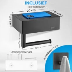 Happy Goods - WC Rolhouder Zonder Boren Zwart - Toiletrolhouder Met Plankje En Bakje RVS - Met Handdoekhaakje 11 Happy Goods - WC Rolhouder Zonder Boren Zwart - Toiletrolhouder Met Plankje En Bakje RVS - Met Handdoekhaakje -Badkamer Wijs 1200x1200 1441