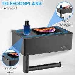 Happy Goods - WC Rolhouder Zonder Boren Zwart - Toiletrolhouder Met Plankje En Bakje RVS - Met Handdoekhaakje 12 Happy Goods - WC Rolhouder Zonder Boren Zwart - Toiletrolhouder Met Plankje En Bakje RVS - Met Handdoekhaakje -Badkamer Wijs 1200x1200 1442
