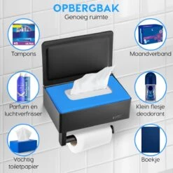 Happy Goods - WC Rolhouder Zonder Boren Zwart - Toiletrolhouder Met Plankje En Bakje RVS - Met Handdoekhaakje 13 Happy Goods - WC Rolhouder Zonder Boren Zwart - Toiletrolhouder Met Plankje En Bakje RVS - Met Handdoekhaakje -Badkamer Wijs 1200x1200 1443