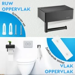 Happy Goods - WC Rolhouder Zonder Boren Zwart - Toiletrolhouder Met Plankje En Bakje RVS - Met Handdoekhaakje 14 Happy Goods - WC Rolhouder Zonder Boren Zwart - Toiletrolhouder Met Plankje En Bakje RVS - Met Handdoekhaakje -Badkamer Wijs 1200x1200 1444