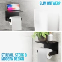 Strex WC Rolhouder Met Plankje - Zwart - Zelfklevend / Boren / Zonder Boren - Toiletrolhouder - WC Papier Houder 16 Strex WC Rolhouder Met Plankje - Zwart - Zelfklevend / Boren / Zonder Boren - Toiletrolhouder - WC Papier Houder -Badkamer Wijs 1200x1200 1450
