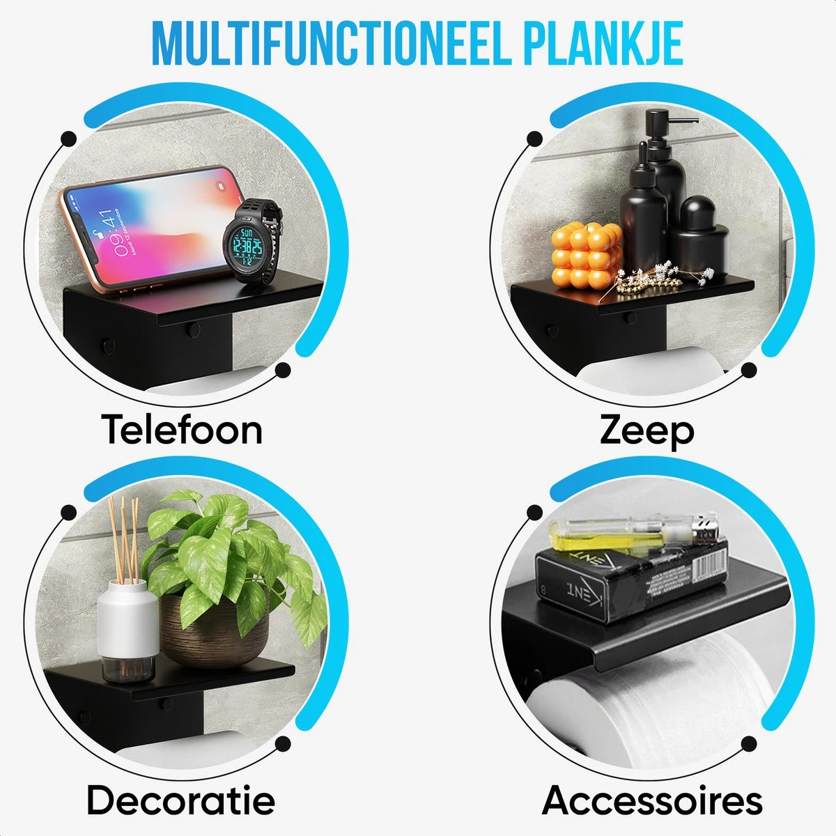 Strex WC Rolhouder Met Plankje - Zwart - Zelfklevend / Boren / Zonder Boren - Toiletrolhouder - WC Papier Houder 9 Strex WC Rolhouder Met Plankje - Zwart - Zelfklevend / Boren / Zonder Boren - Toiletrolhouder - WC Papier Houder - Afbeelding 7