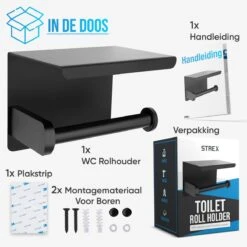 Strex WC Rolhouder Met Plankje - Zwart - Zelfklevend / Boren / Zonder Boren - Toiletrolhouder - WC Papier Houder 18 Strex WC Rolhouder Met Plankje - Zwart - Zelfklevend / Boren / Zonder Boren - Toiletrolhouder - WC Papier Houder -Badkamer Wijs 1200x1200 1452
