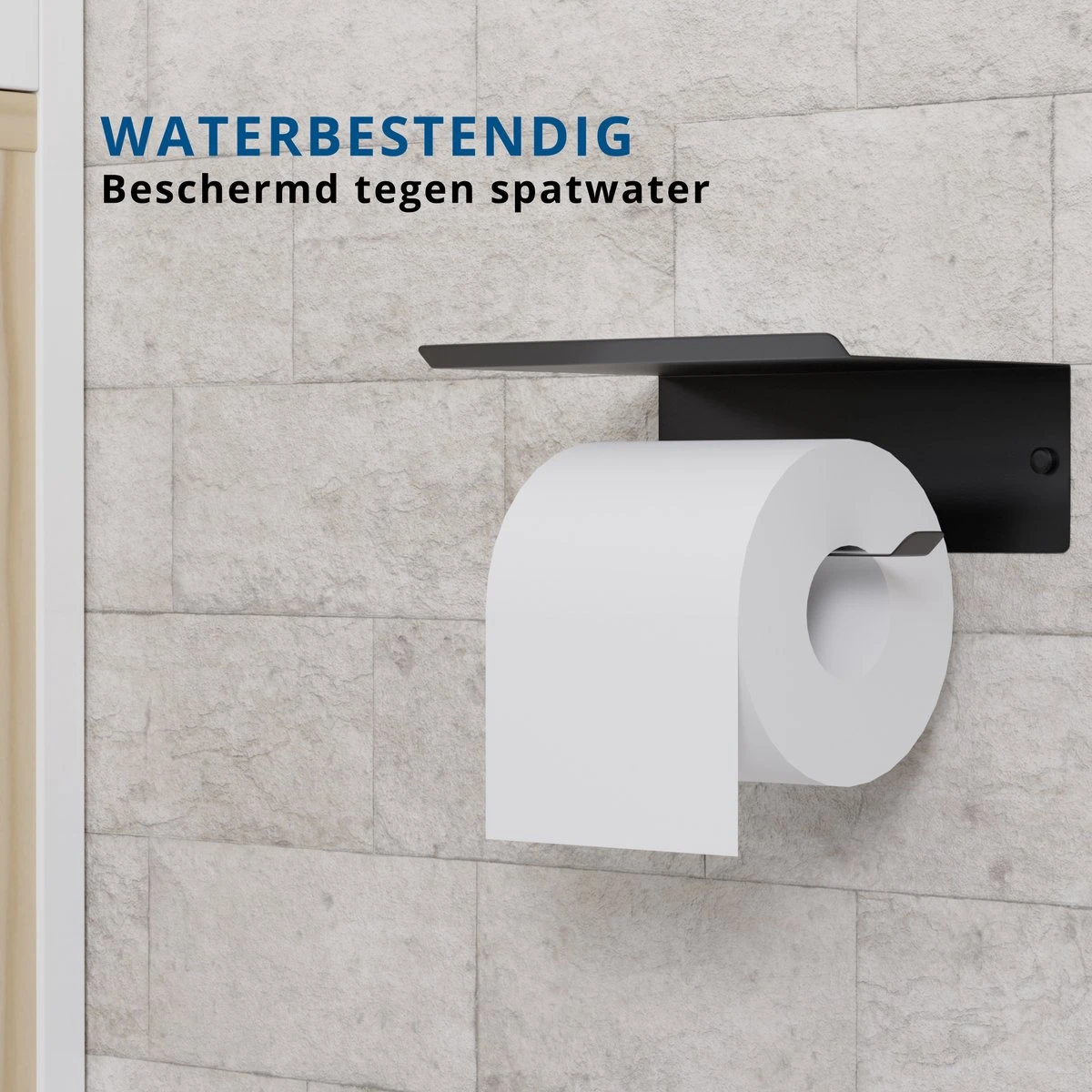 Westerhof Premium Wc Rolhouder Zwart Zonder Boren - Met Plankje - 3M Plakstrip En Schroef Set 4 Westerhof Premium Wc Rolhouder Zwart Zonder Boren - Met Plankje - 3M Plakstrip En Schroef Set - Afbeelding 2