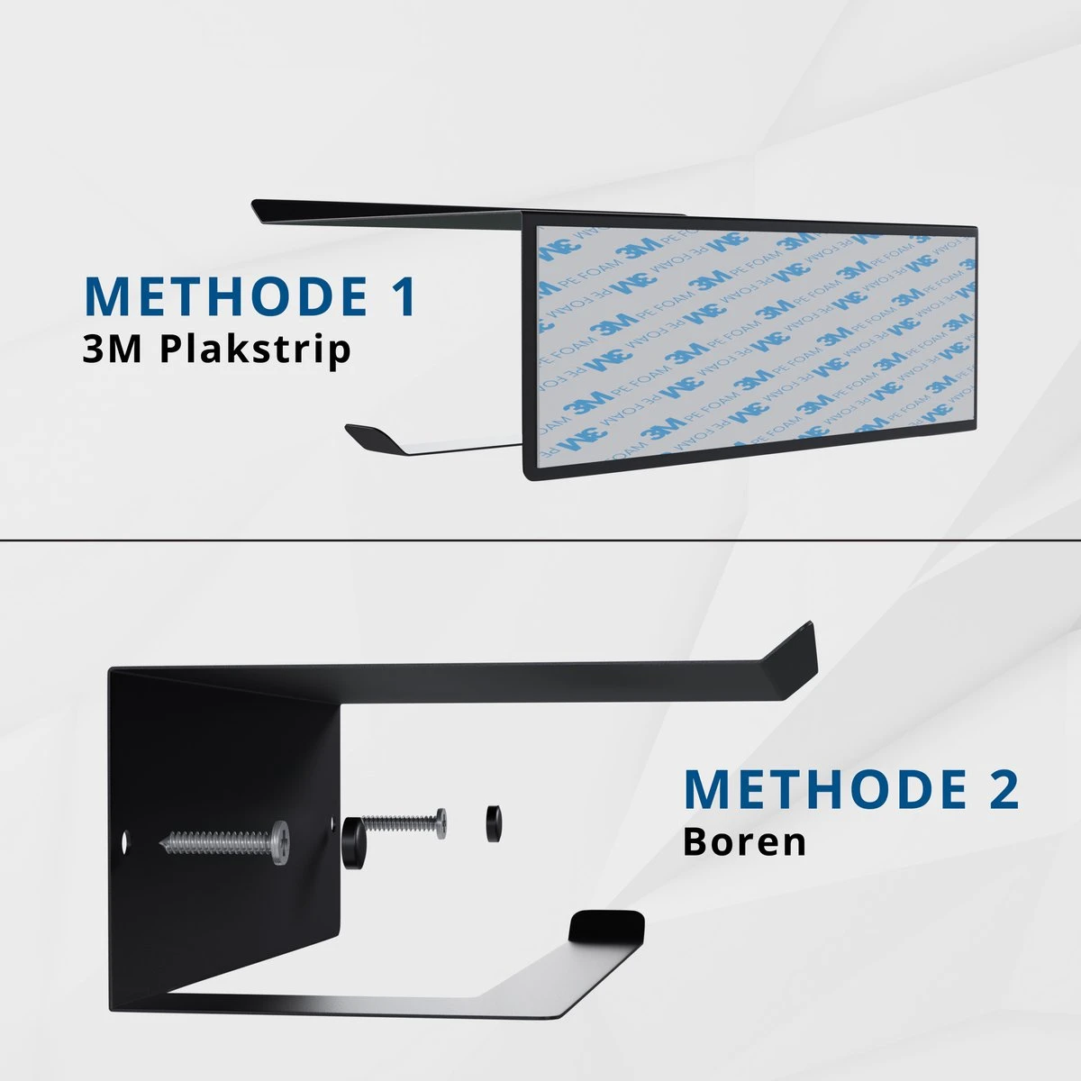 Westerhof Premium Wc Rolhouder Zwart Zonder Boren - Met Plankje - 3M Plakstrip En Schroef Set 5 Westerhof Premium Wc Rolhouder Zwart Zonder Boren - Met Plankje - 3M Plakstrip En Schroef Set - Afbeelding 3