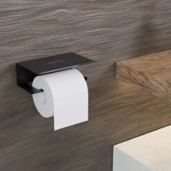 Westerhof Premium Wc Rolhouder Zwart Zonder Boren - Met Plankje - 3M Plakstrip En Schroef Set 15 Westerhof Premium Wc Rolhouder Zwart Zonder Boren - Met Plankje - 3M Plakstrip En Schroef Set -Badkamer Wijs 1200x1200 1467