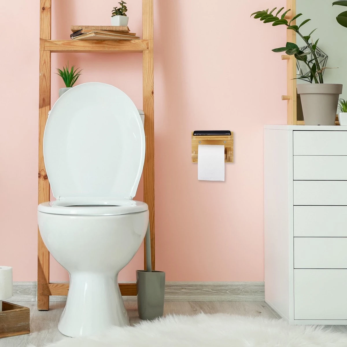 Relaxdays Toiletrolhouder Met Plankje - Wc-rolhouder Bamboe - Rolhouder Toilet - Hout 4 Relaxdays Toiletrolhouder Met Plankje - Wc-rolhouder Bamboe - Rolhouder Toilet - Hout - Afbeelding 2