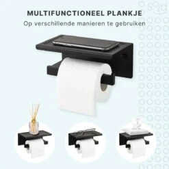 Toiletrolhouder Met Planchet - WC Rolhouder - Badkameraccessoires - Mat Zwart - 18,5x11 Cm -Badkamer Wijs 1200x1200 1479