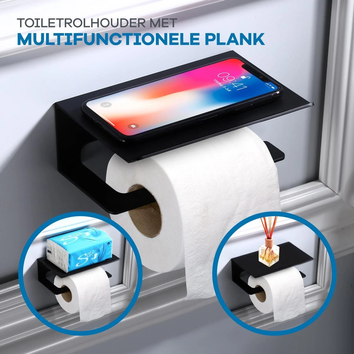 WITTS WC Rolhouder Met Plankje - Zelfklevend - Hoge Kwaliteit - Toiletrolhouder 4 WITTS WC Rolhouder Met Plankje - Zelfklevend - Hoge Kwaliteit - Toiletrolhouder - Afbeelding 2
