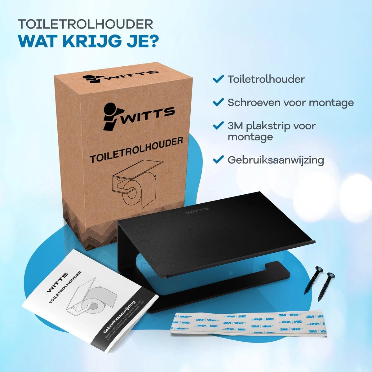 WITTS WC Rolhouder Met Plankje - Zelfklevend - Hoge Kwaliteit - Toiletrolhouder 10 WITTS WC Rolhouder Met Plankje - Zelfklevend - Hoge Kwaliteit - Toiletrolhouder - Afbeelding 8