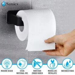 Sanics WC Rolhouder Zonder Boren - Toiletrolhouder Zelfklevend - Closetrolhouder Zwart/RVS -Badkamer Wijs 1200x1200 1525