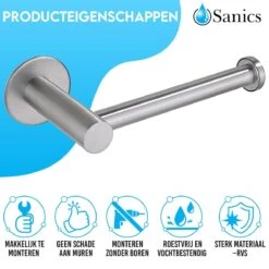 Sanics WC Rolhouder Zonder Boren - Toiletrolhouder Zelfklevend - Closetrolhouder Zilver/RVS -Badkamer Wijs 1200x1200 1531