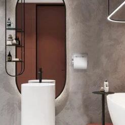 BOTC Toiletrolhouder Met Handdoekhaakjes - Toiletrolhouder - Toiletrolhouder - Zelfklevend / Boren / Zonder Boren - RVS - Zliver -Badkamer Wijs 1200x1200 1550