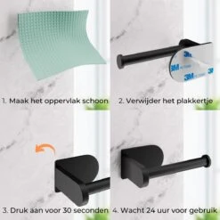 Nevana Toiletrolhouder - WC Rolhouder - Toiletpapier - Papier Rol Houder - Zelfklevend - Zonder Boren - Zwart - RVS -Badkamer Wijs 1200x1200 1565