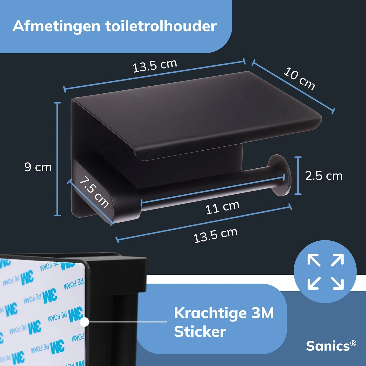 Sanics WC Rolhouder Zwart – Toiletrolhouder Zonder Boren – Met Plankje - Zelfklevend - RVS 4 Sanics WC Rolhouder Zwart – Toiletrolhouder Zonder Boren – Met Plankje - Zelfklevend - RVS - Afbeelding 2