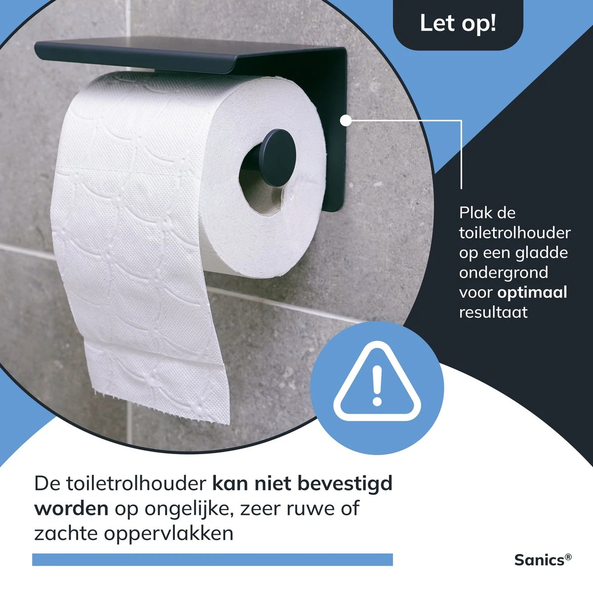 Sanics WC Rolhouder Zwart – Toiletrolhouder Zonder Boren – Met Plankje - Zelfklevend - RVS 7 Sanics WC Rolhouder Zwart – Toiletrolhouder Zonder Boren – Met Plankje - Zelfklevend - RVS - Afbeelding 5
