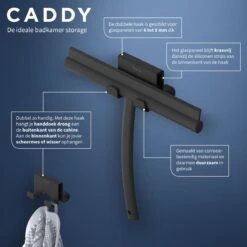 Tiger Caddy - Handdoekhaak Voor Douchecabine - Glaspaneel Dikte 6-8 Mm - 3,5 X 7 X 5 Cm - Dubbel - Zwart -Badkamer Wijs 1200x1200 157