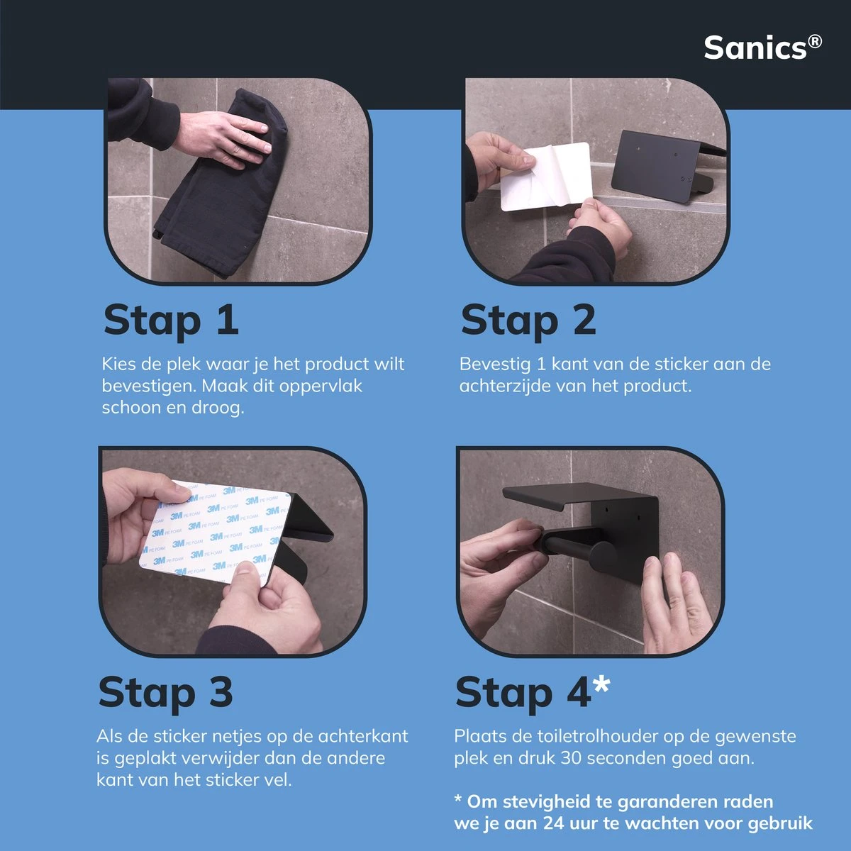 Sanics WC Rolhouder Zwart – Toiletrolhouder Zonder Boren – Met Plankje - Zelfklevend - RVS 14 Sanics WC Rolhouder Zwart – Toiletrolhouder Zonder Boren – Met Plankje - Zelfklevend - RVS - Afbeelding 12