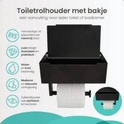 Toiletrolhouder Met Bakje – WC Rolhouder Zwart - Toiletrolhouder Met Extra Opbergruimte -Badkamer Wijs 1200x1200 163