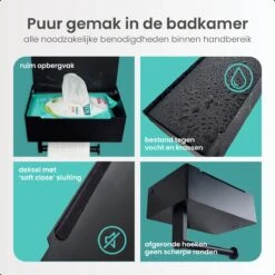 Toiletrolhouder Met Bakje – WC Rolhouder Zwart - Toiletrolhouder Met Extra Opbergruimte -Badkamer Wijs 1200x1200 164