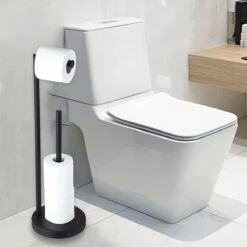 VDN Stainless Wc Rolhouder Staand - Wc Rolhouder Zwart - Toiletrolhouder En Reserverolhouder - RVS - Geschikt Voor 3+1 WC Papier Rollen - 2 In 1 -Badkamer Wijs 1200x1200 1672