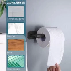 Vannons - Toiletrolhouder - WC Rolhouder Zwart Zonder Boren - Zelfklevend - WC Rol Houder RVS - Zwart -Badkamer Wijs 1200x1200 169