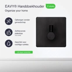Eavy Set Van 2 Handdoekhaakjes – Zelfklevend – Zelfklevende Haakjes – Wandhaak – Plakhaakjes – RVS – Zwart - Inclusief Ontvetter -Badkamer Wijs 1200x1200 1723