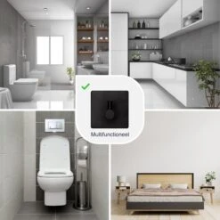Eavy Set Van 2 Handdoekhaakjes – Zelfklevend – Zelfklevende Haakjes – Wandhaak – Plakhaakjes – RVS – Zwart - Inclusief Ontvetter -Badkamer Wijs 1200x1200 1728