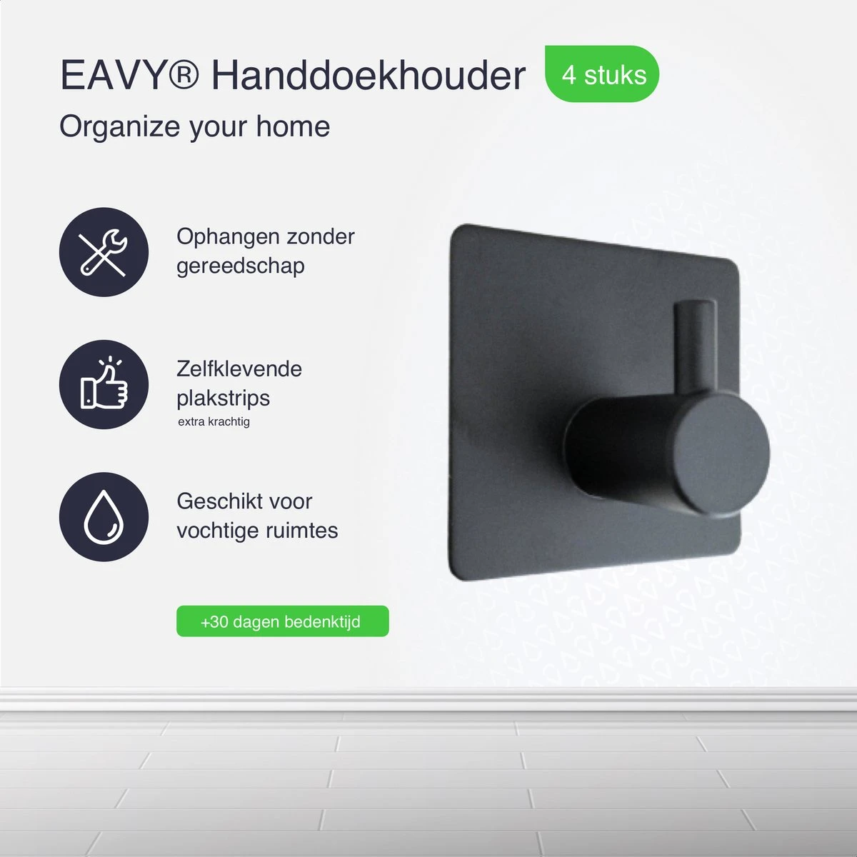EAVY Zelfklevende Handdoekhaakjes – Set Van 4 Handdoekhouders - RVS 4 EAVY Zelfklevende Handdoekhaakjes – Set Van 4 Handdoekhouders - RVS - Afbeelding 2