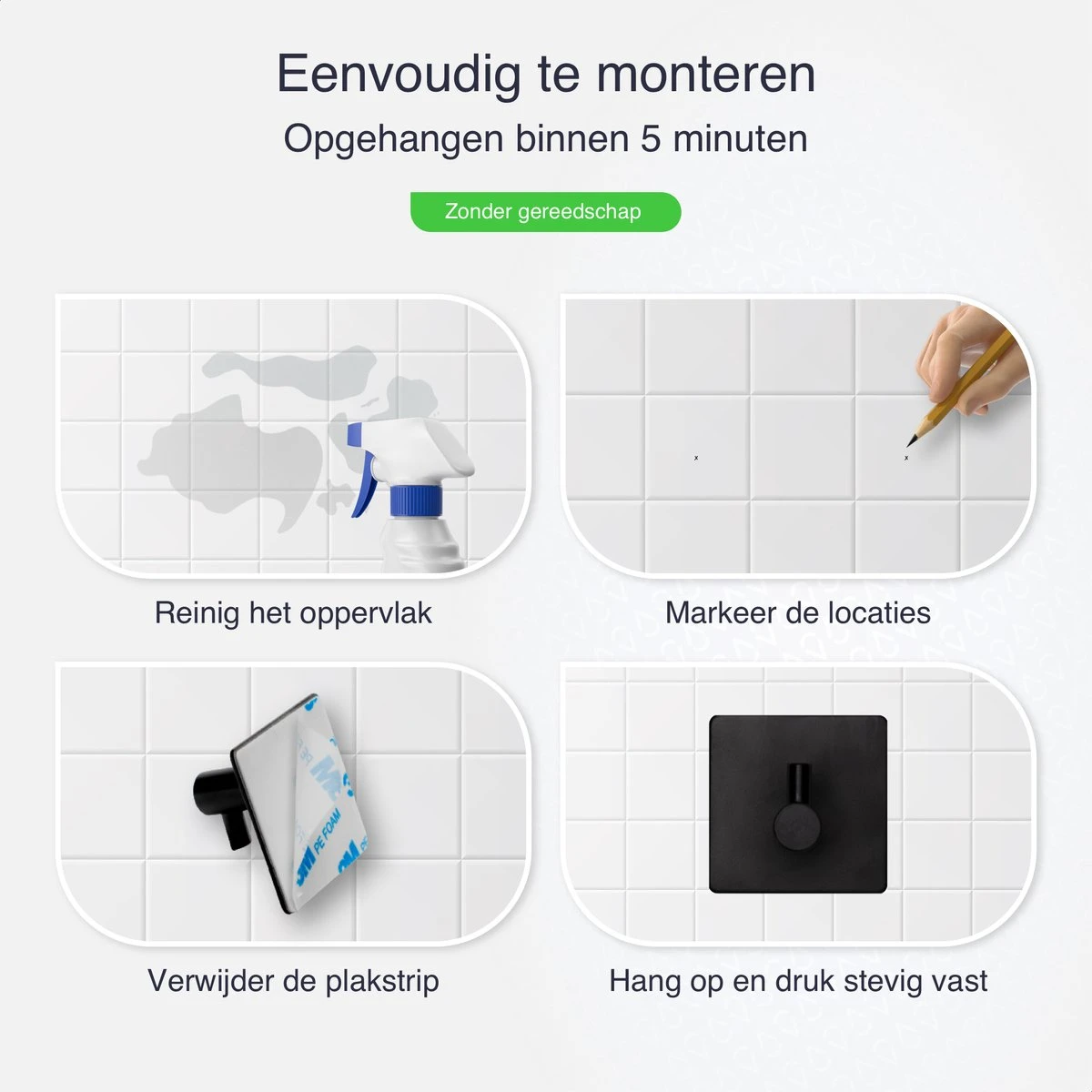 EAVY Zelfklevende Handdoekhaakjes – Set Van 4 Handdoekhouders - RVS 6 EAVY Zelfklevende Handdoekhaakjes – Set Van 4 Handdoekhouders - RVS - Afbeelding 4