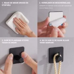 Qitch & Quisine Handdoekhaakjes - Set Van 3 Zwarte Haakjes - Zelfklevend - Waterbestendig - RVS 12 Qitch & Quisine Handdoekhaakjes - Set Van 3 Zwarte Haakjes - Zelfklevend - Waterbestendig - RVS -Badkamer Wijs 1200x1200 1820