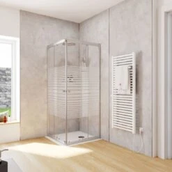 Schulte Douchecabine - Sunny Hoekinstap Met Schuifdeuren - Groot Verstelbereik 73,5 Tot Max. 88,5 Cm Hoogte 180 Cm - Zilverkleur Profiel- Veiligheidsglas Met Een Streepdecor - Montage Op Douchebak Of Direct Op De Douchevloer. -Badkamer Wijs 1200x1200 188