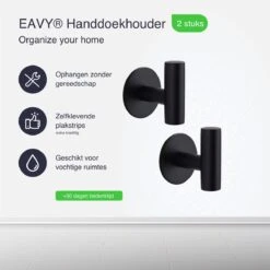 EAVY 2 Stuks Zelfklevende Handdoekhaakjes - Handdoekhouders - Plakhaakjes - Zwart -Badkamer Wijs 1200x1200 1891
